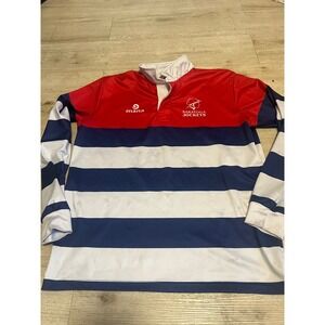 Mana Saratoga Jockeys Rugby‎ Shirt Mens XL Red White Blue Striped Long Sleeve